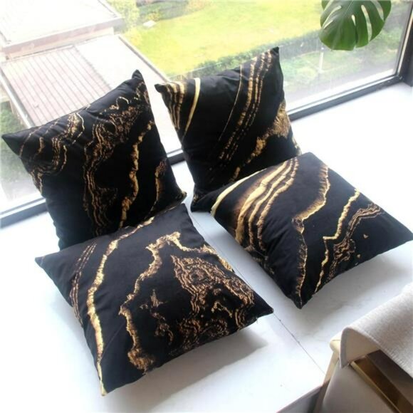Black and Gold Throw Pillow Covers 18x18 Set of 4 Decorative Cushion Cases - Picture 3 of 7